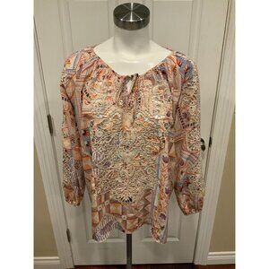 Johnny Was Jade Sukie White & Purple Floral Embroidered Silk Top Size Small